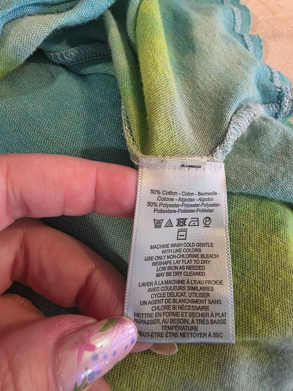 Free People Rare We The Free L Green & Blue Tie-Dye Double-Strap Tank Boho Chic